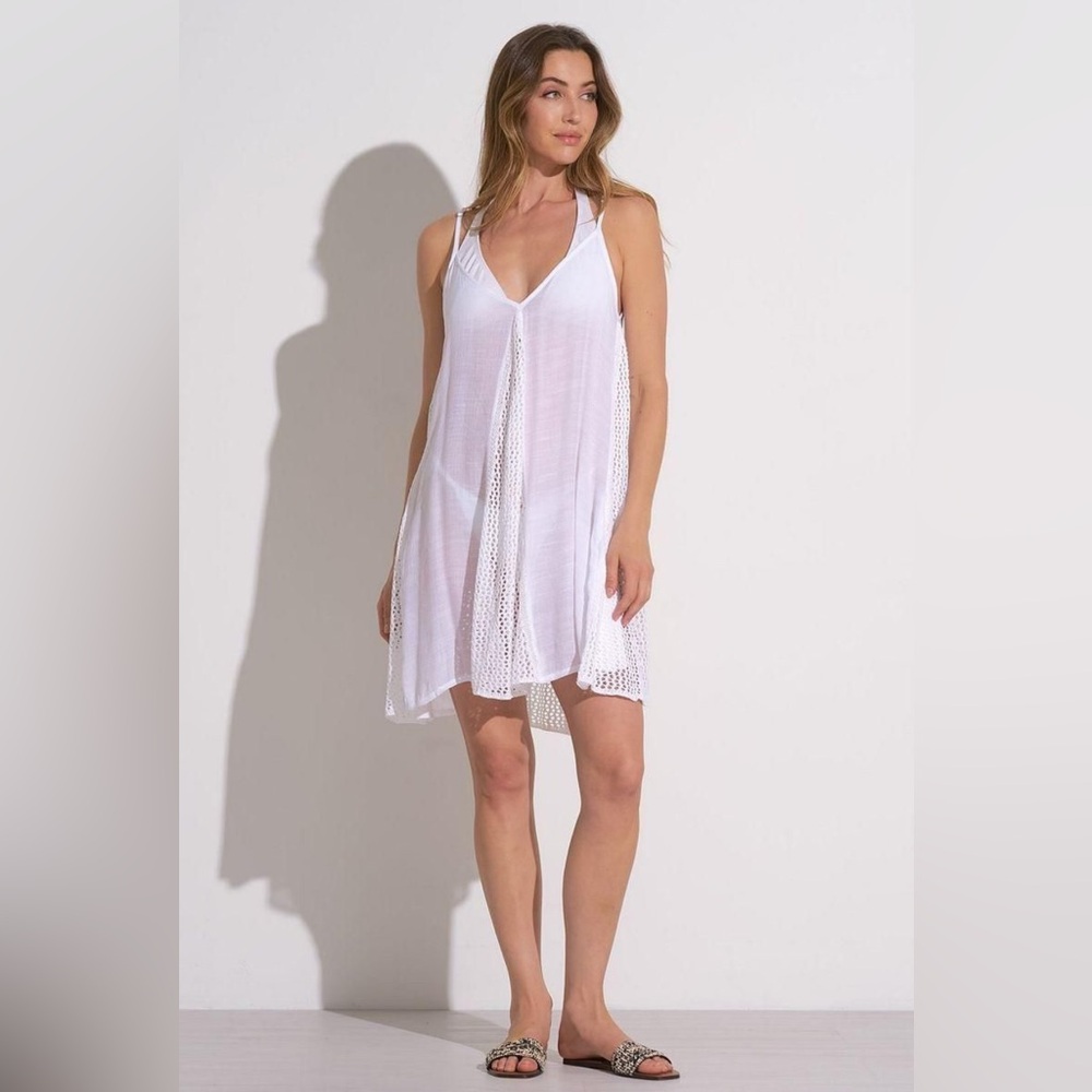 Elan brand White Crochet-Trim Swim Cover-Up Dress